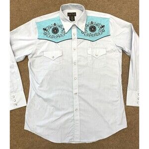 Vintage High Noon Western Shirt Mens L Pearl Snap Embroidered Cowboy Long-Sleeve
